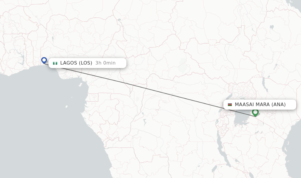 Flights from Lagos to Maasai Mara route map