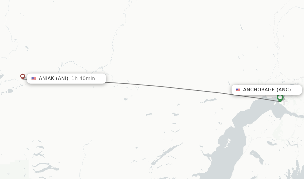 Flights from Anchorage to Aniak route map