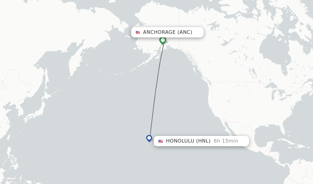 Flights from Anchorage to Honolulu route map