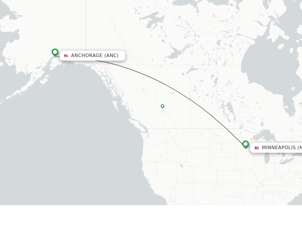 Flights from Anchorage to Minneapolis route map