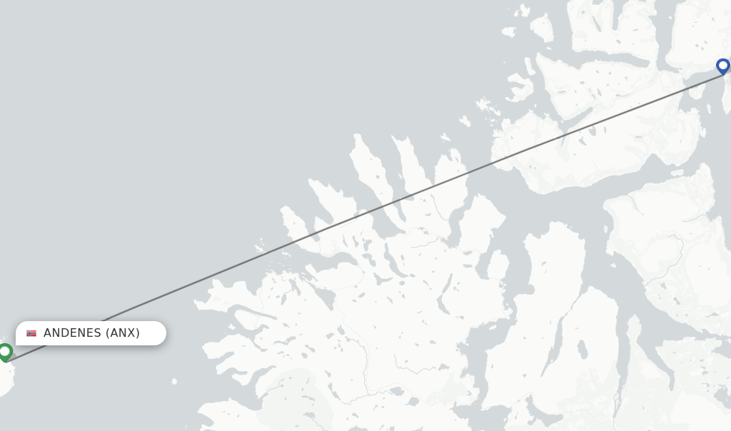 Flights from Andenes to Tromso route map