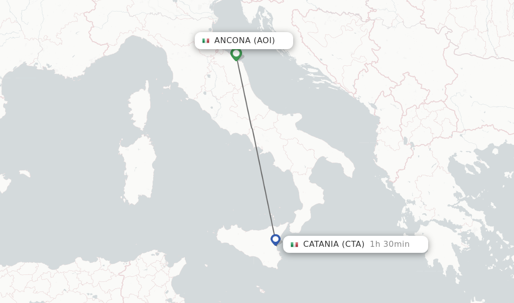 Flights from Ancona to Catania route map
