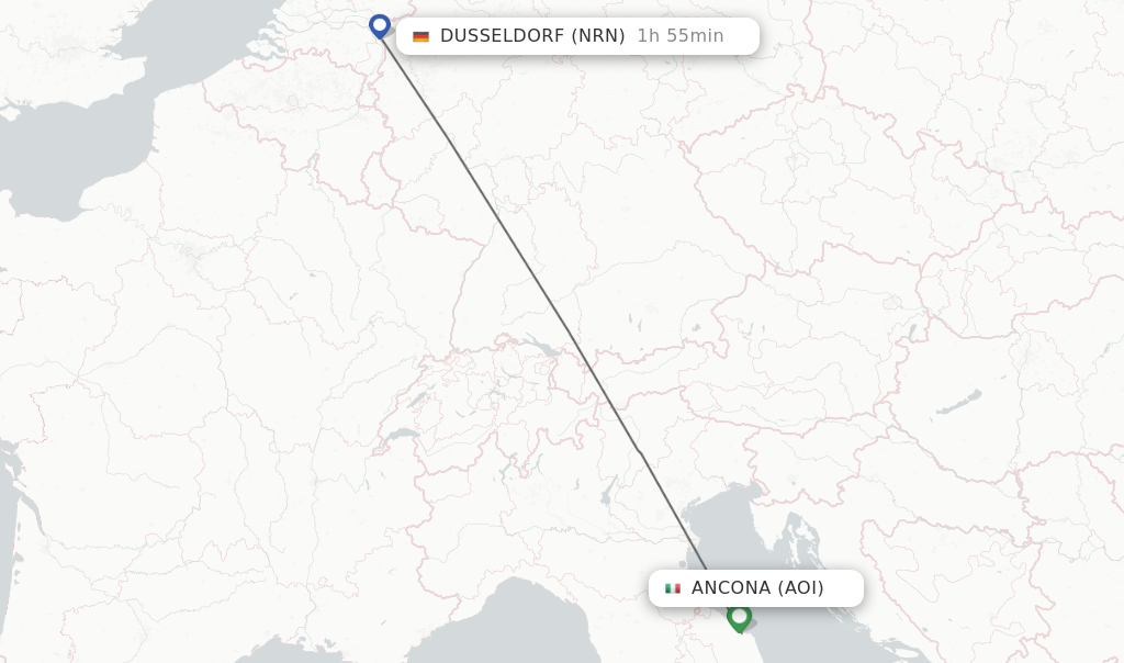 Flights from Ancona to Dusseldorf route map