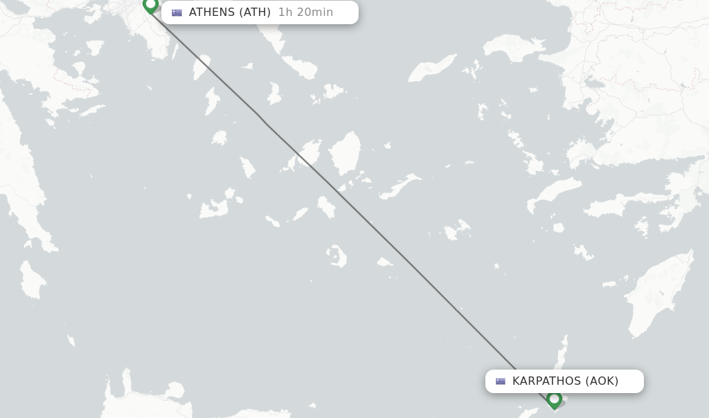 Flights from Karpathos to Athens route map
