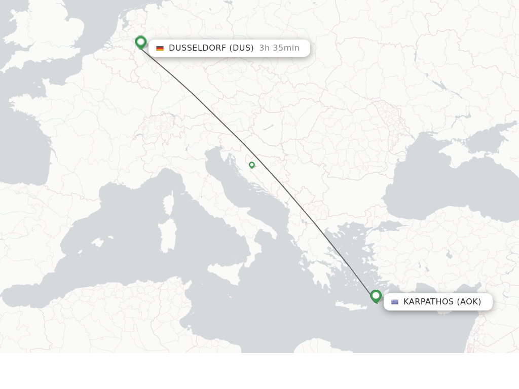 Flights from Karpathos to Dusseldorf route map
