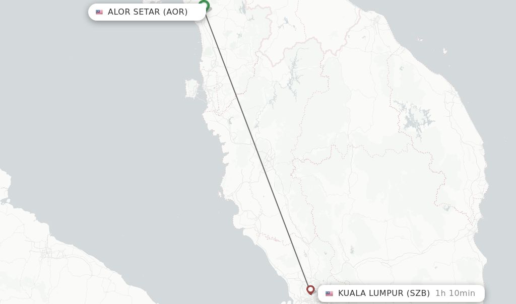 Flights from Alor Setar to Kuala Lumpur route map