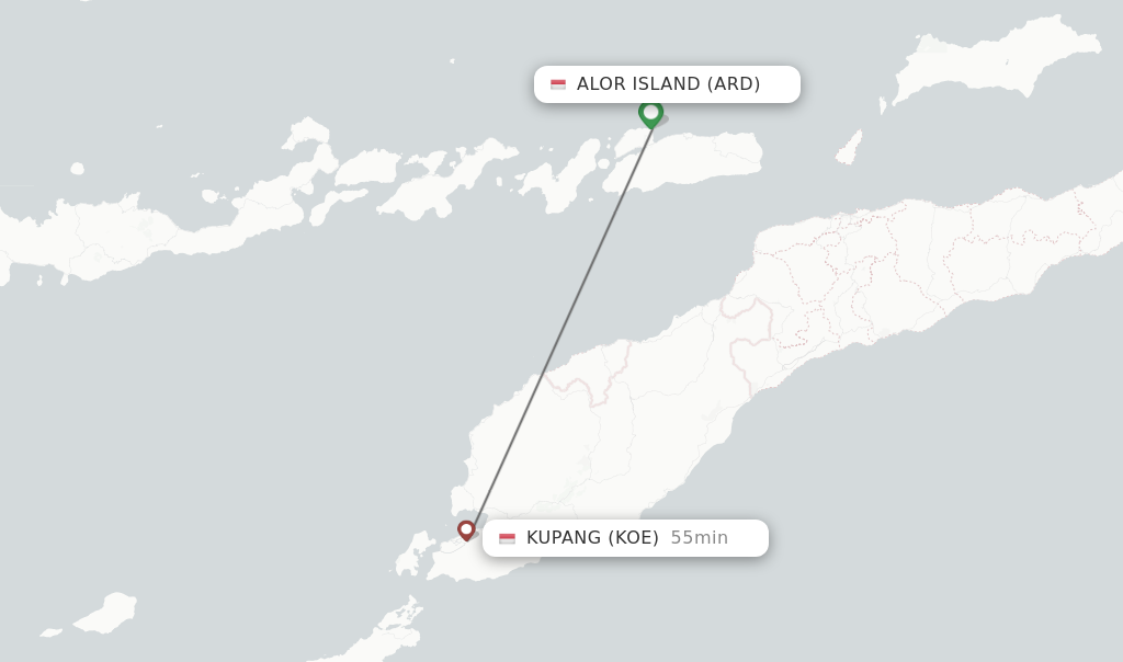 Flights from Alor Island to Kupang route map