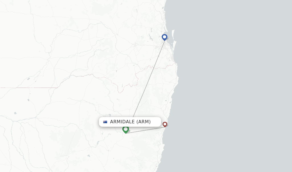 Route map with flights from Armidale with Link Airways