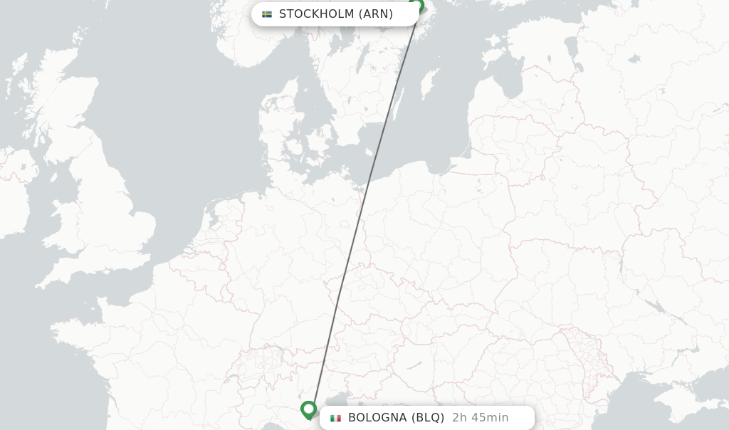Flights from Stockholm to Bologna route map