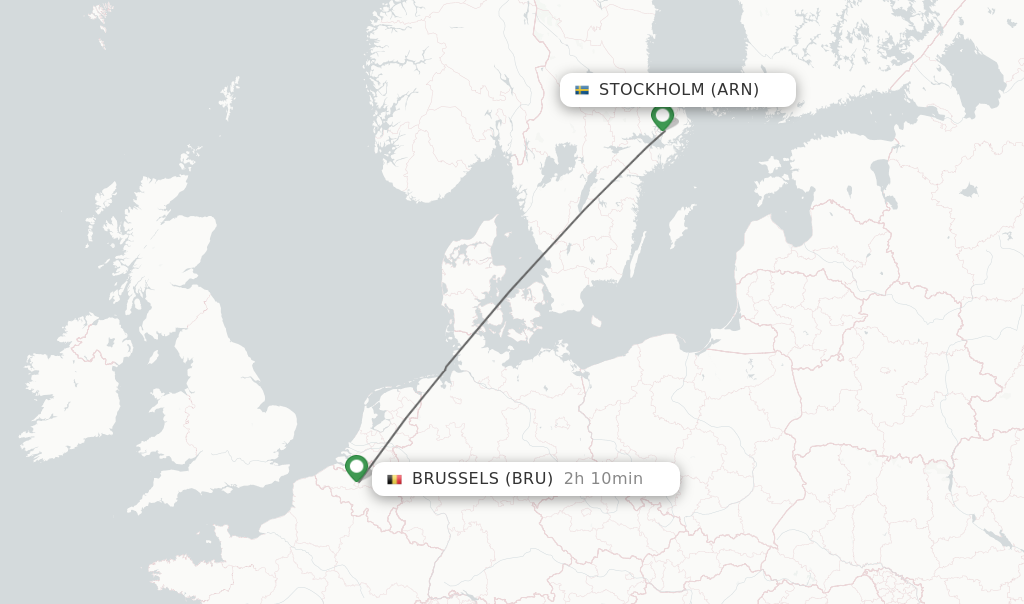 Flights from Stockholm to Brussels route map