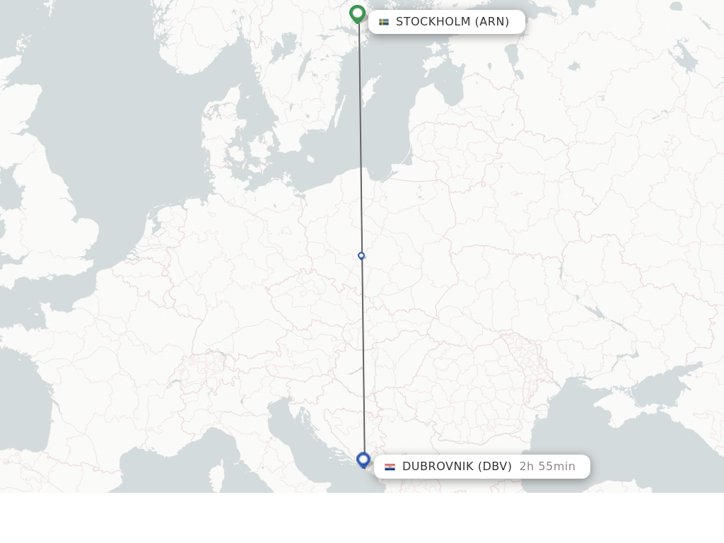 Flights from Stockholm to Dubrovnik route map
