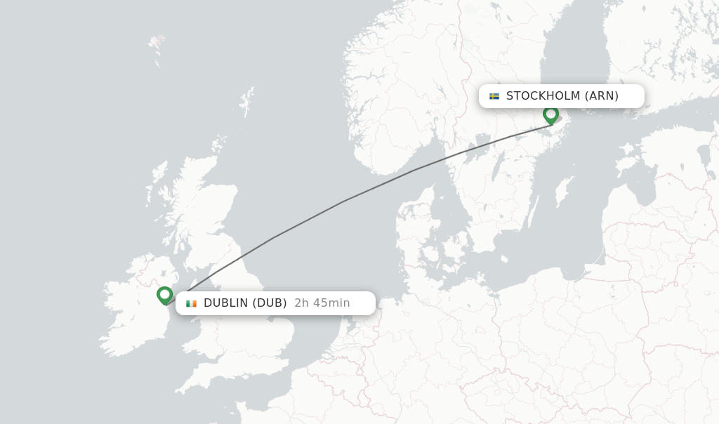 Flights from Stockholm to Dublin route map