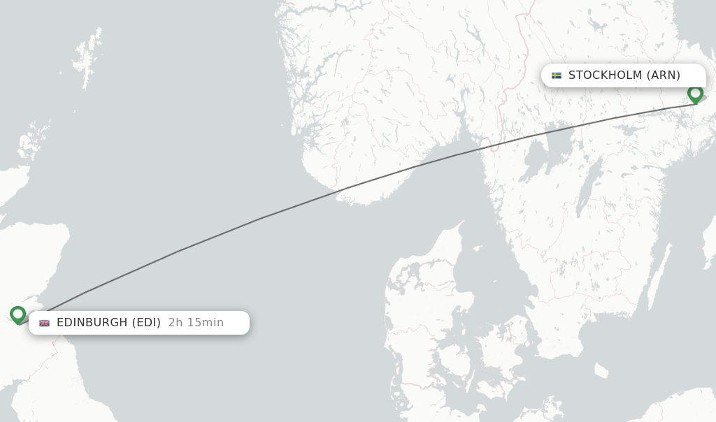 Flights from Stockholm to Edinburgh route map
