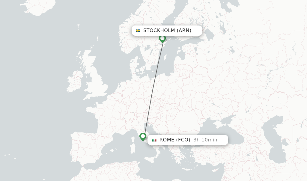 Flights from Stockholm to Rome route map