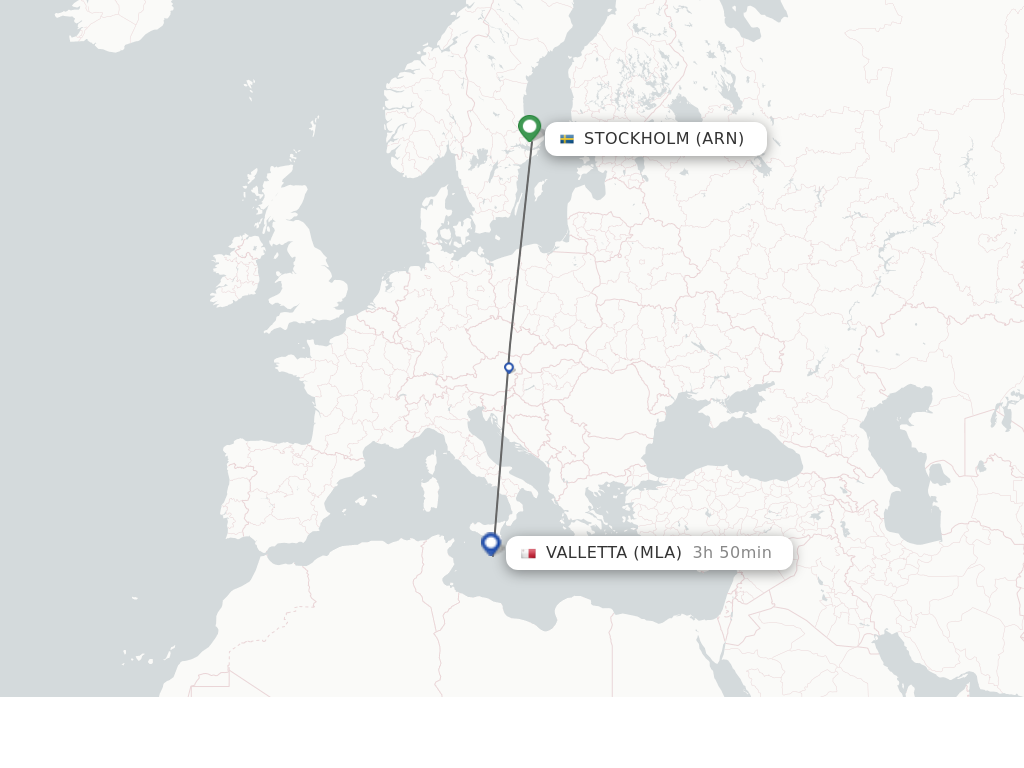 Flights from Stockholm to Malta route map