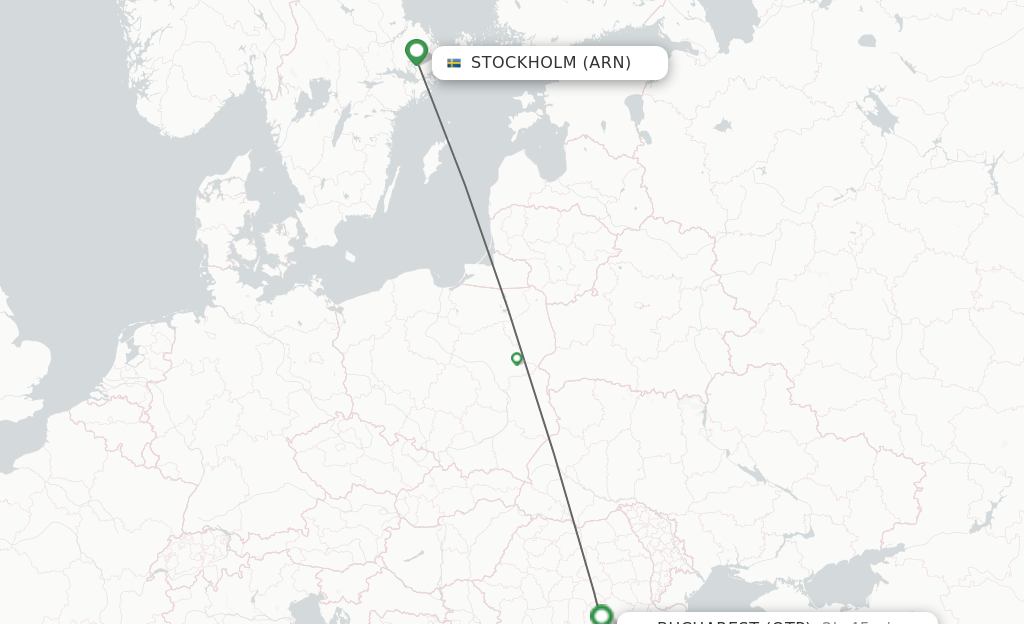 Flights from Stockholm to Bucharest route map