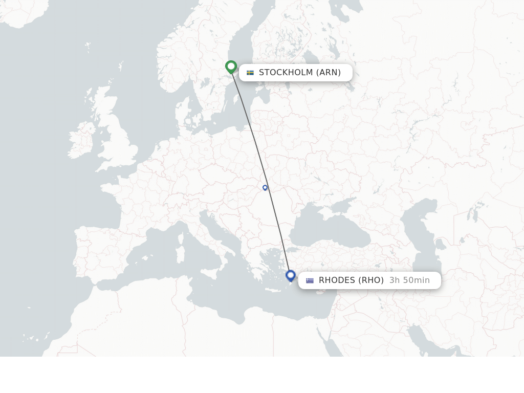Flights from Stockholm to Rhodes route map
