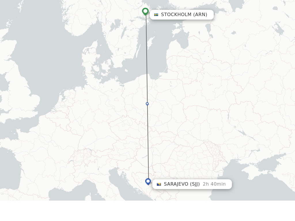 Flights from Stockholm to Sarajevo route map