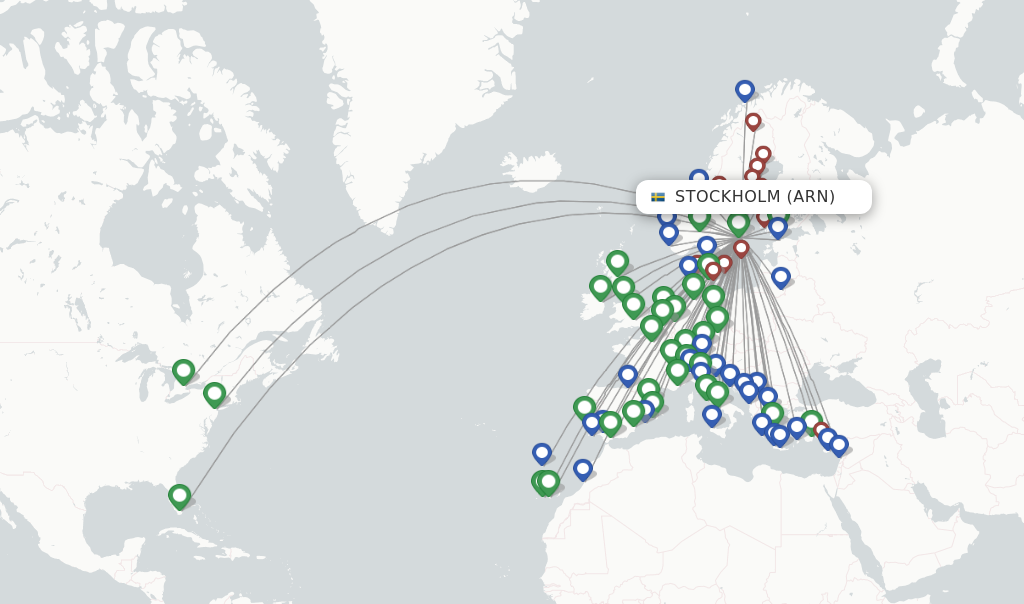 Route map with flights from Stockholm with SAS