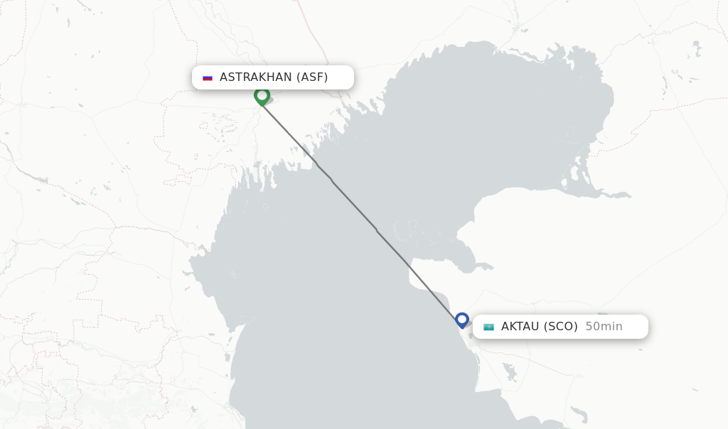 Flights from Astrakhan to Aktau route map