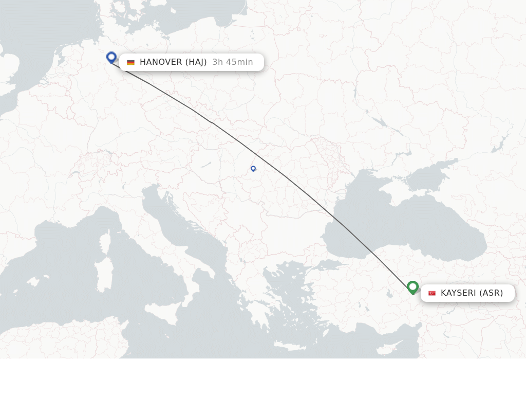 Flights from Kayseri to Hanover route map