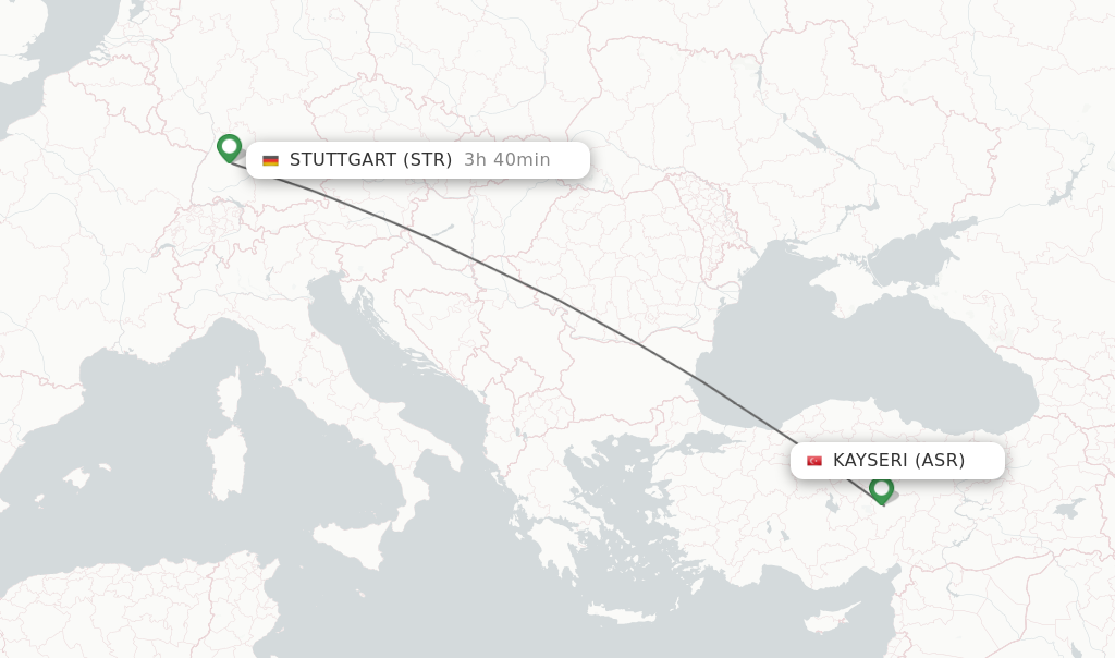 Flights from Kayseri to Stuttgart route map