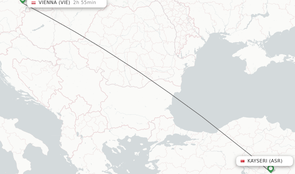 Flights from Kayseri to Vienna route map