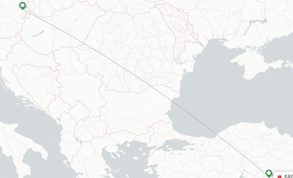 Route map with flights from Kayseri with Corendon Airlines