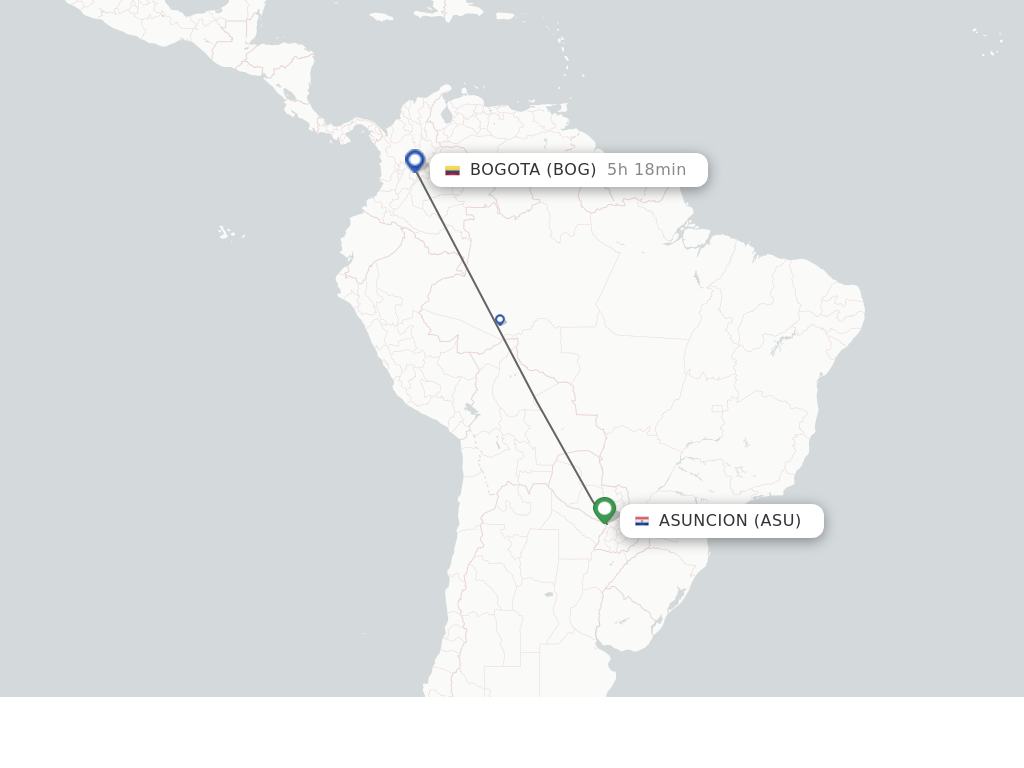 Flights from Asuncion to Bogota route map
