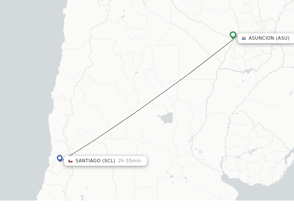 Flights from Asuncion to Santiago route map