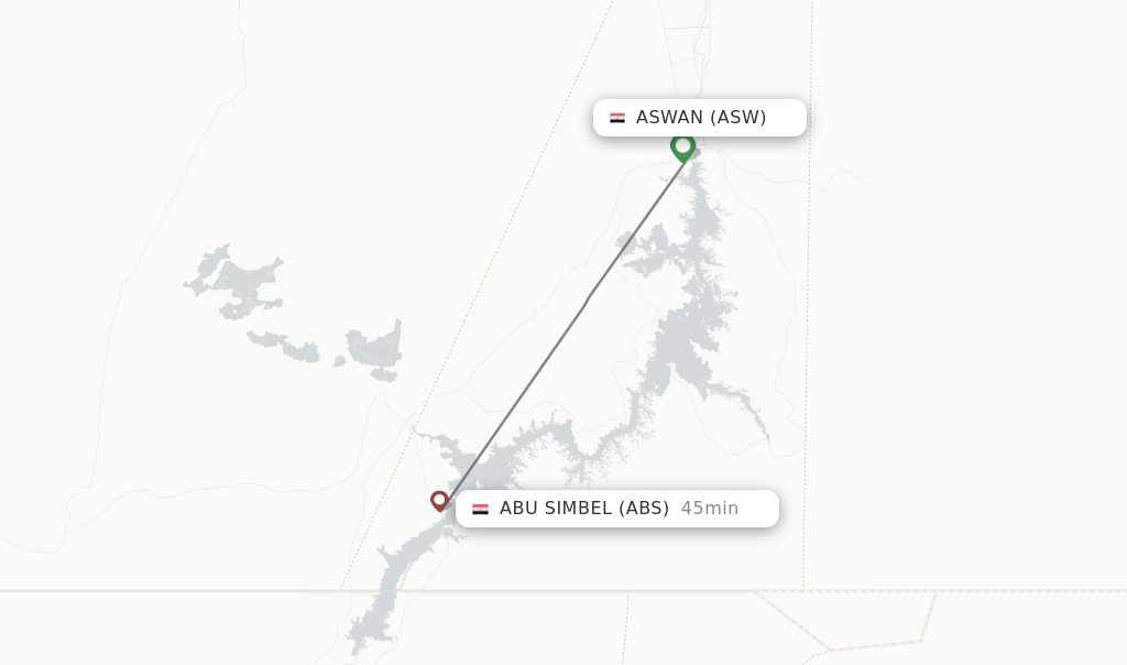 Flights from Aswan to Abu Simbel route map