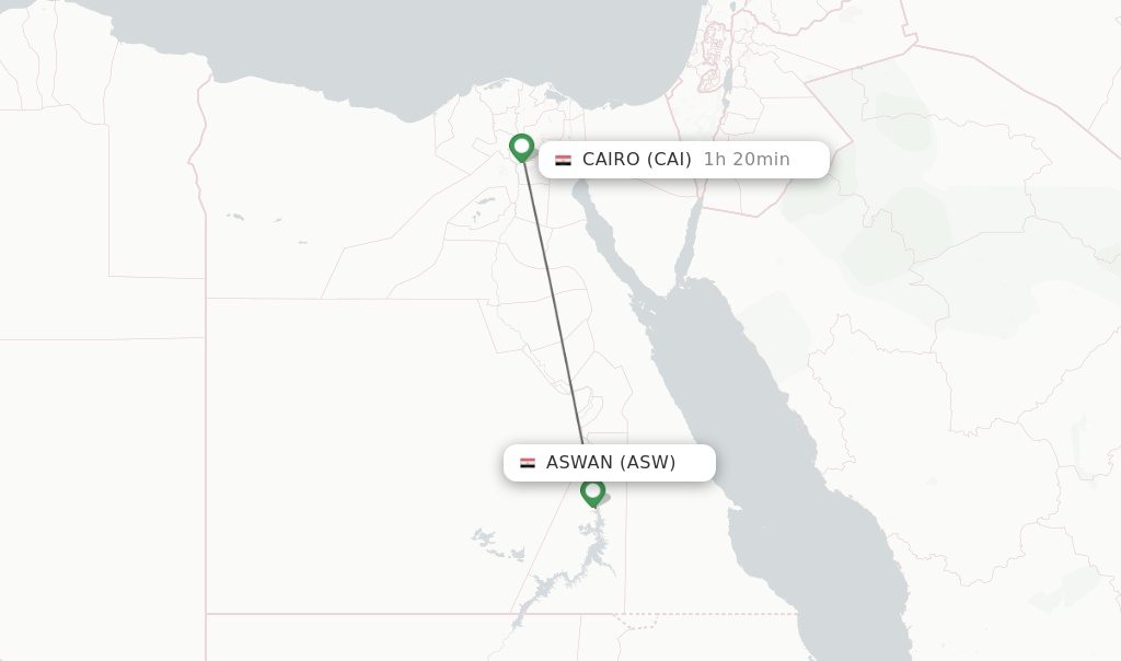 Flights from Aswan to Cairo route map