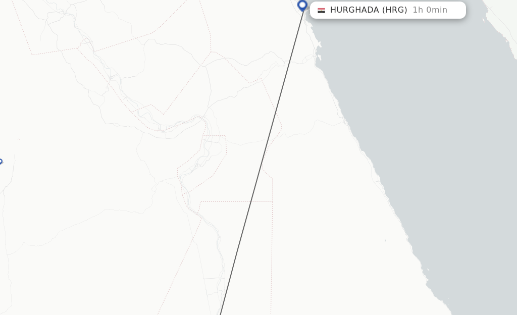 Flights from Aswan to Hurghada route map
