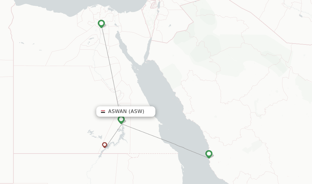 Route map with flights from Aswan with EgyptAir