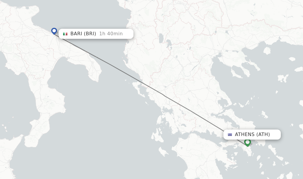 Flights from Athens to Bari route map