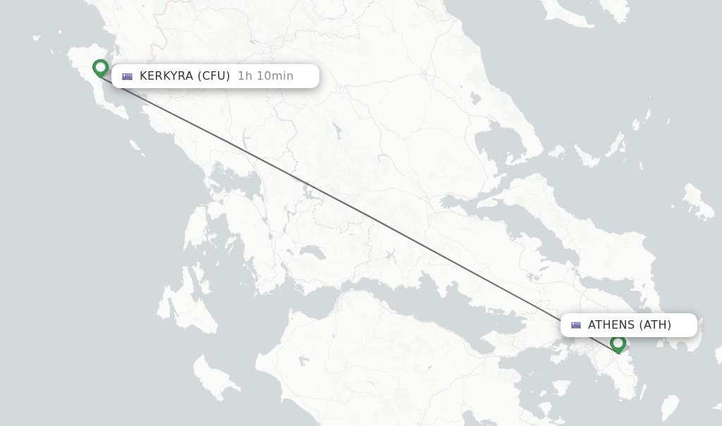 Flights from Athens to Kerkyra route map