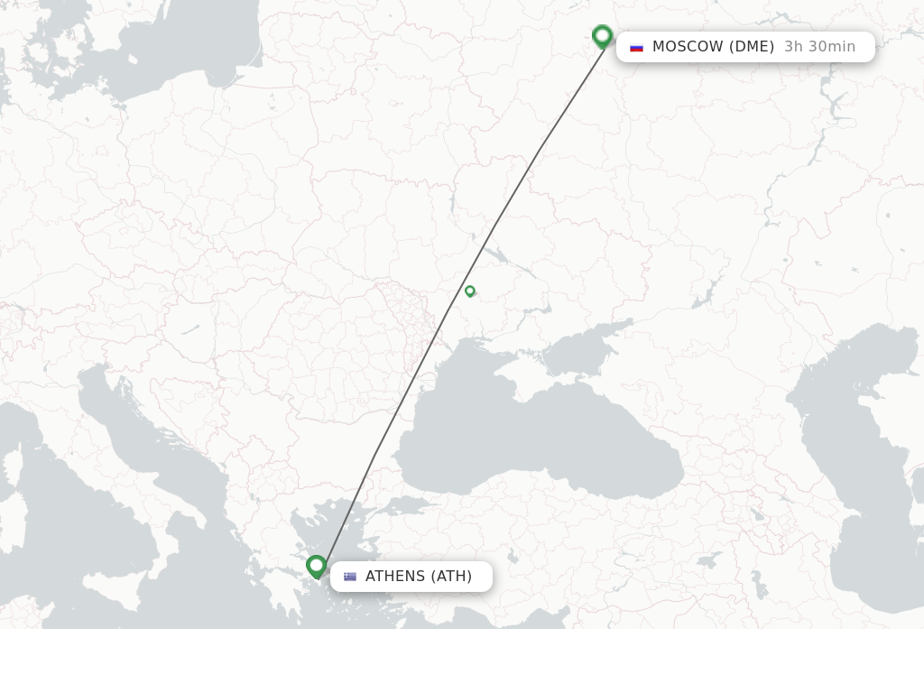 Flights from Athens to Moscow route map