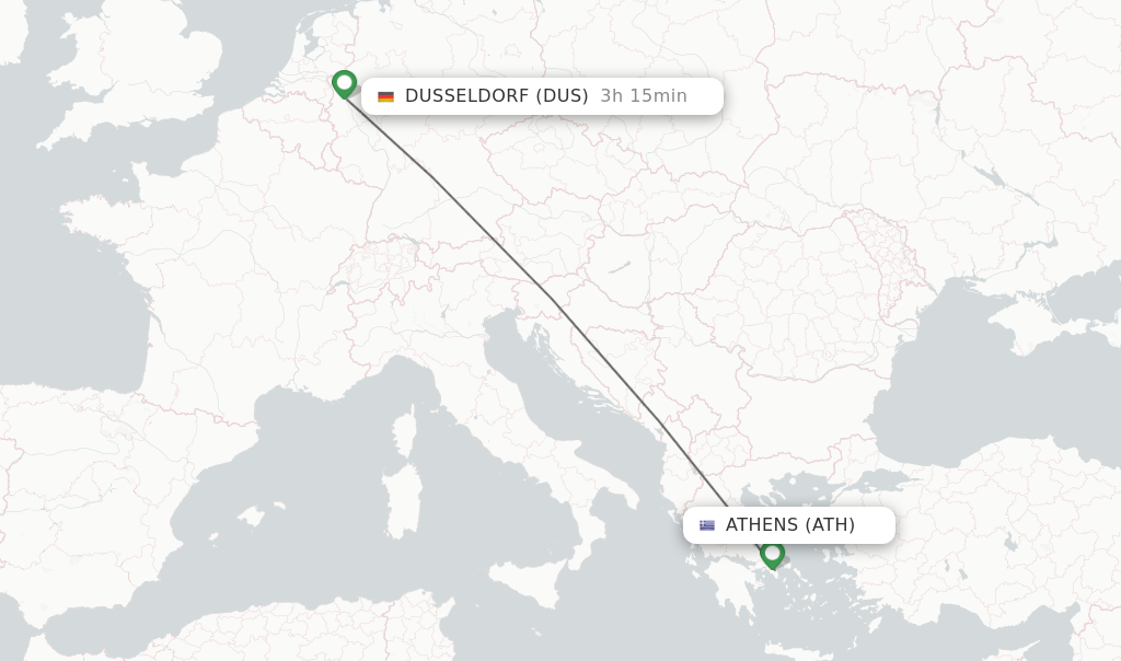 Flights from Athens to Dusseldorf route map