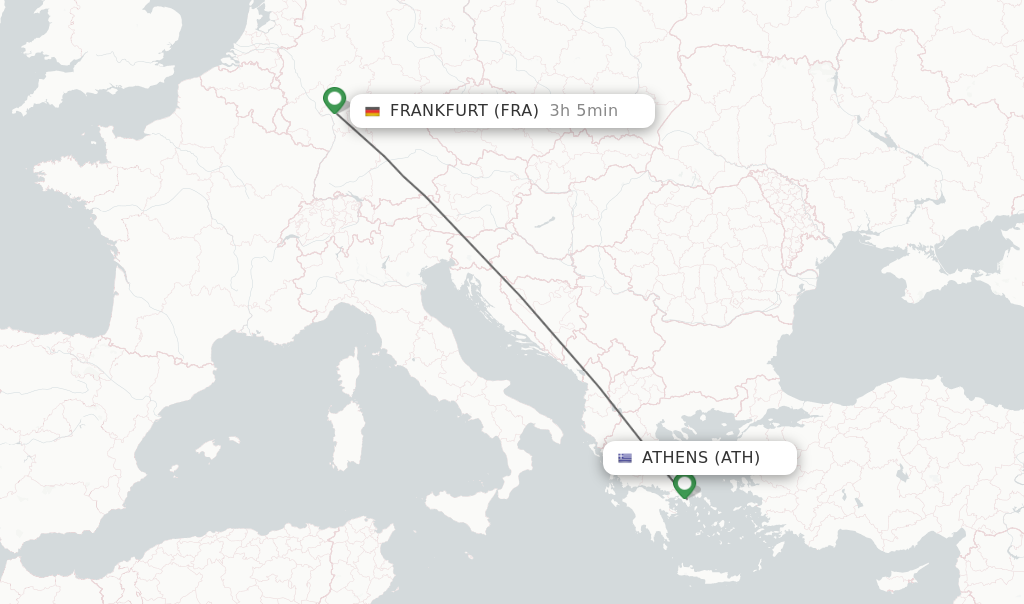 Flights from Athens to Frankfurt route map
