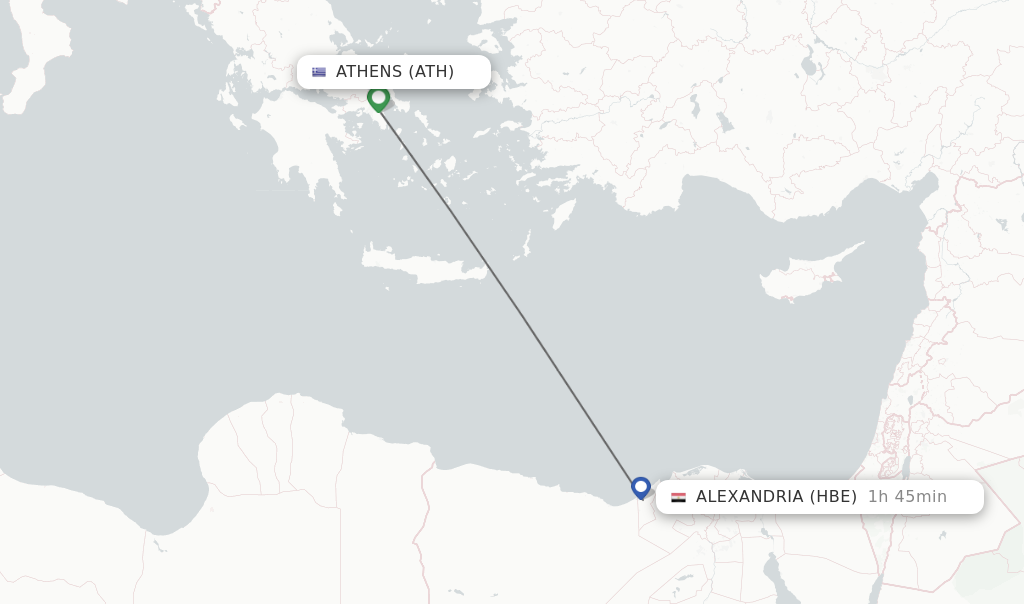 Flights from Athens to Alexandria route map