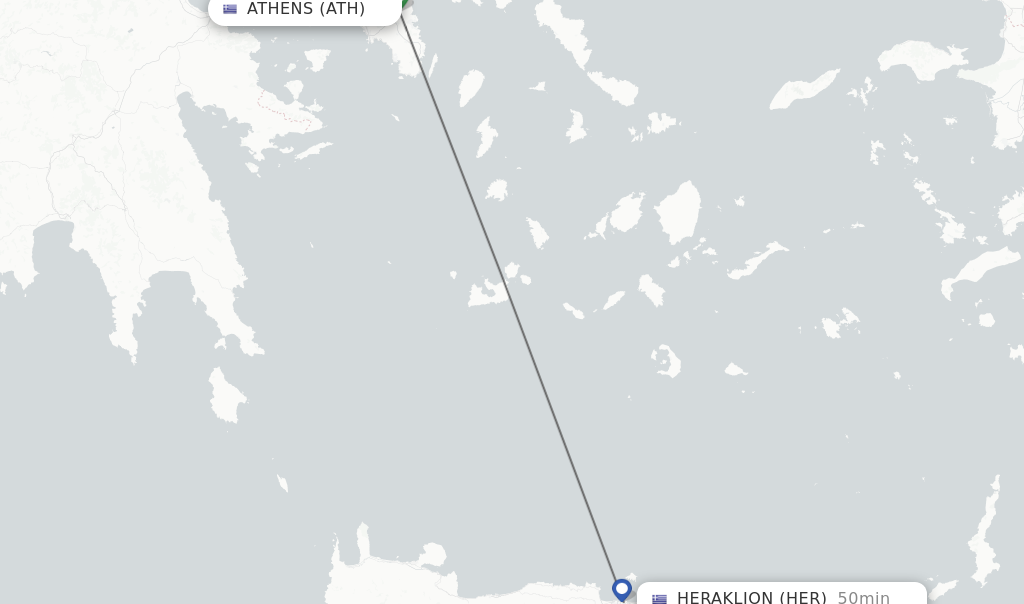 Flights from Athens to Heraklion route map