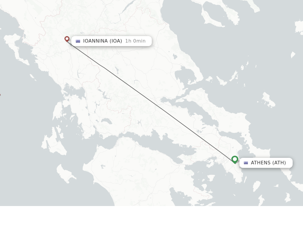 Flights from Athens to Ioannina route map