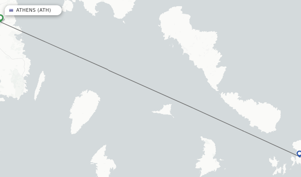 Flights from Athens to Mykonos route map