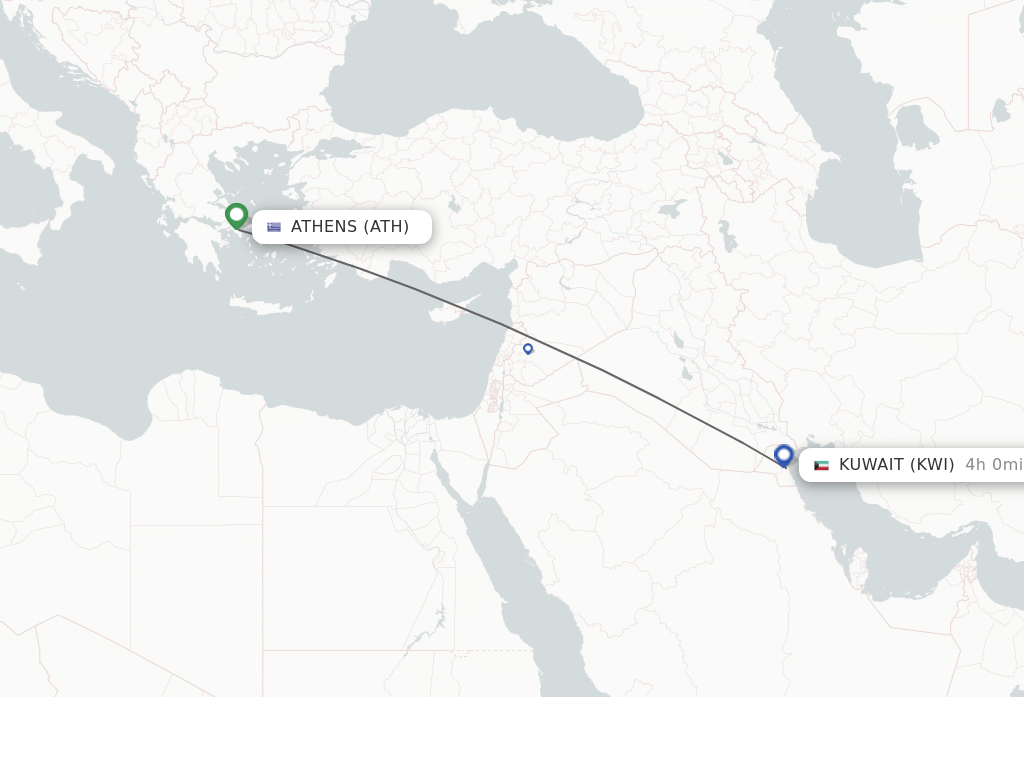 Flights from Athens to Kuwait route map