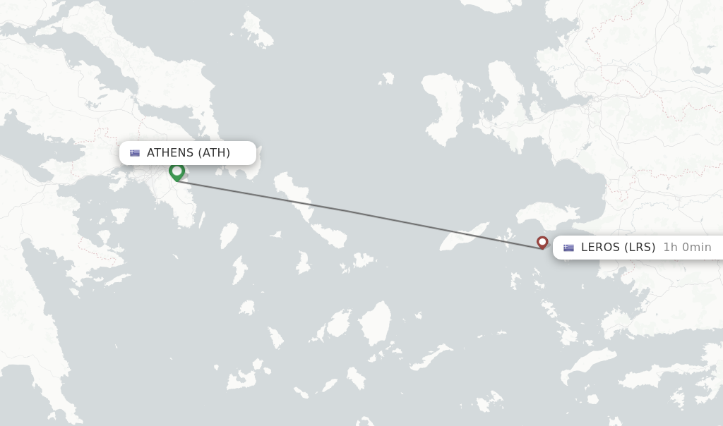 Flights from Athens to Leros route map