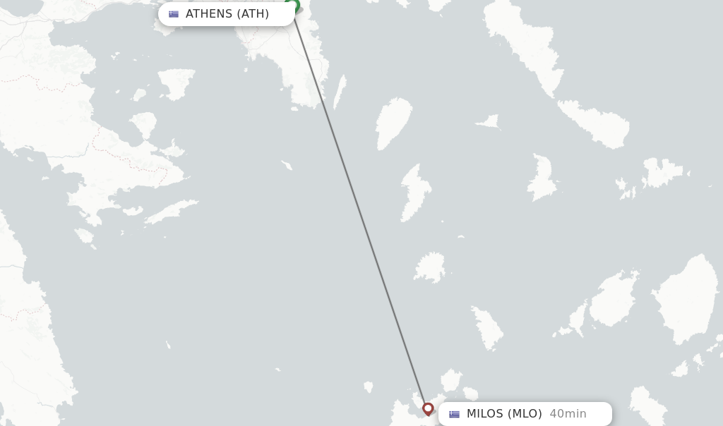 Flights from Athens to Milos route map