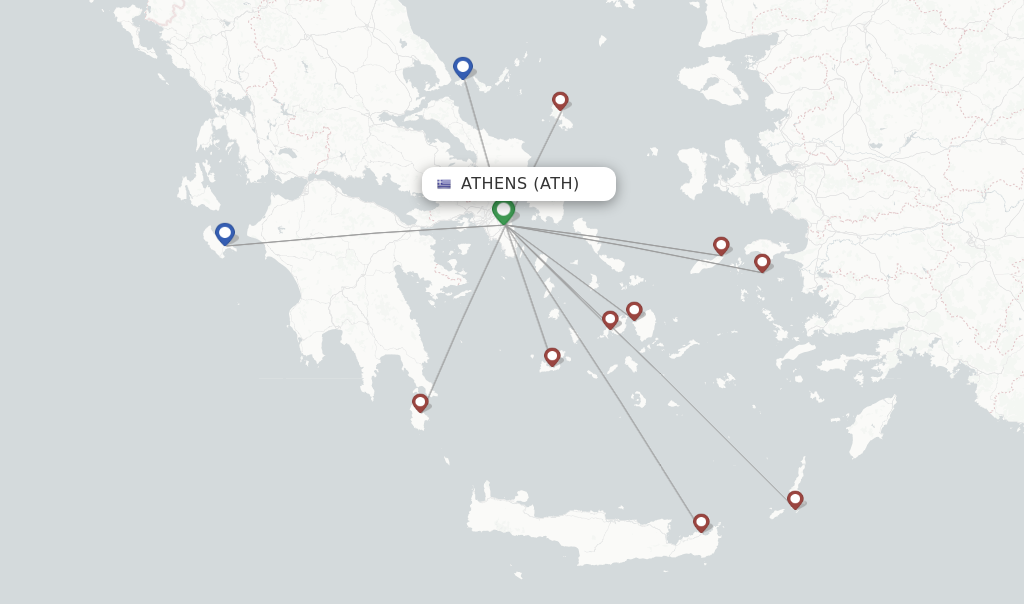 Route map with flights from Athens with Olympic Air