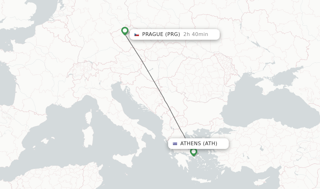 Flights from Athens to Prague route map