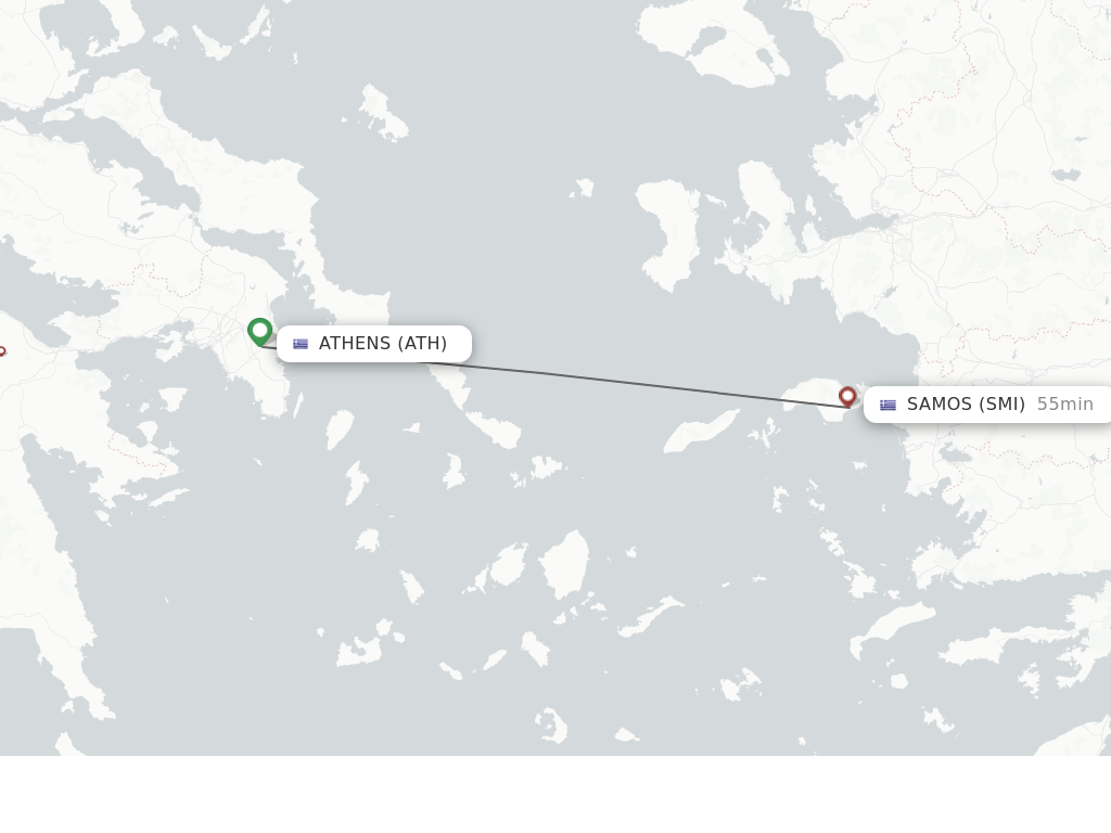 Flights from Athens to Samos route map