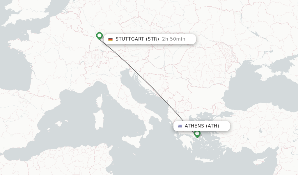 Flights from Athens to Stuttgart route map